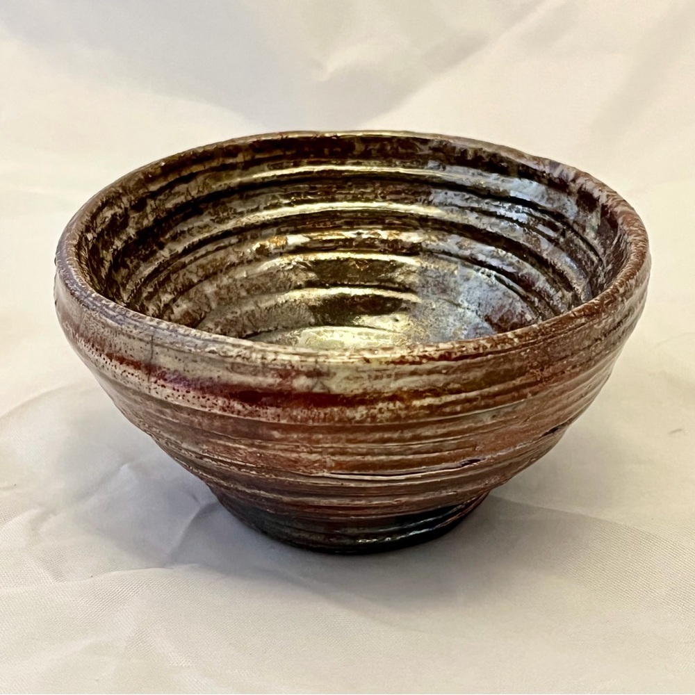 Studio Art Pottery Bowl, Brown Iridescent Glaze, Signed